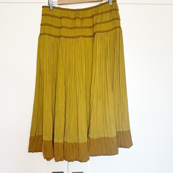 Anthropologie Tiered A-Line midi Skirt Large bronze gold New NWT pull on satin - Picture 8 of 12